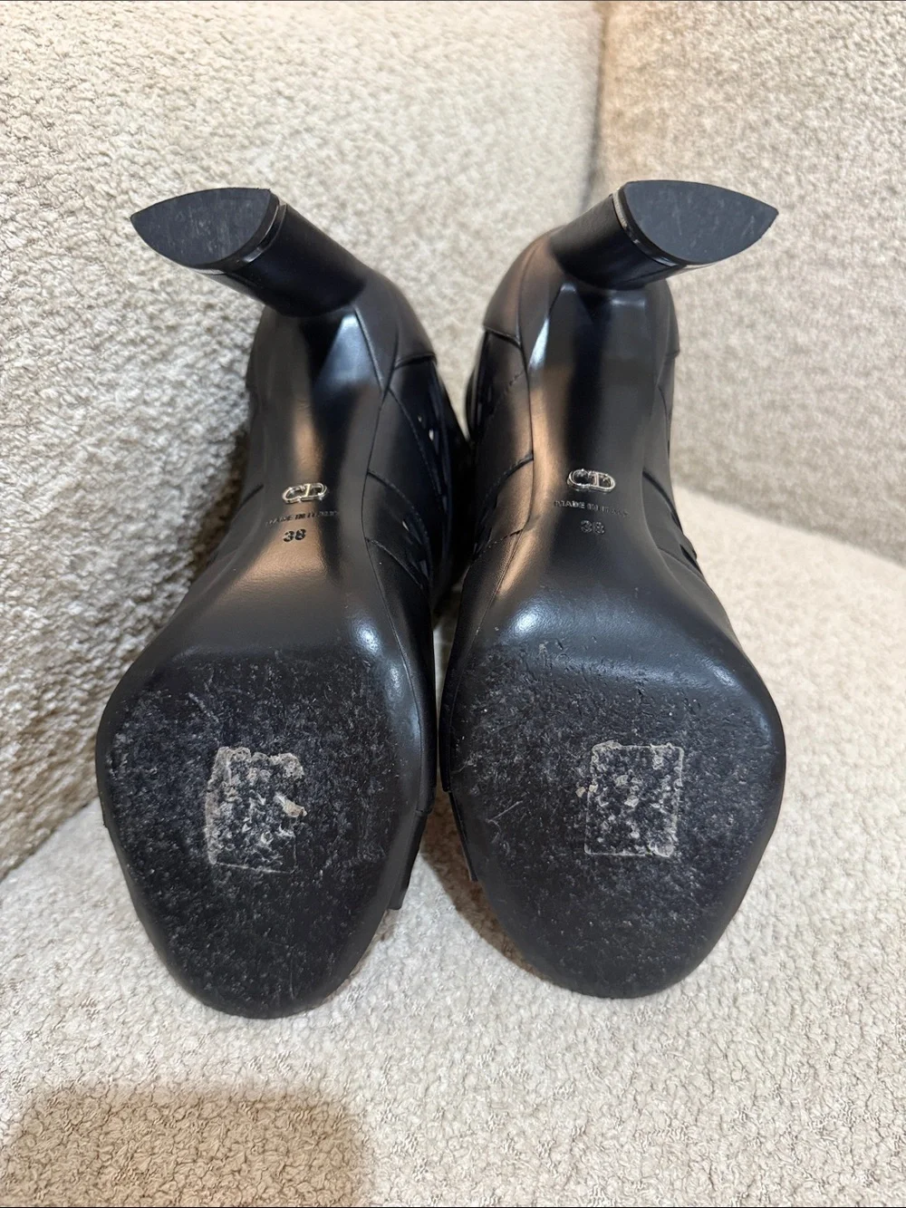 Christian Dior Black Laser-Cut Peep-Toe High Heel Booties - Picture 8 of 9